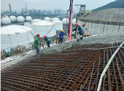 石化四建完成宁波金发12万立低温丙烷罐罐顶浇筑
